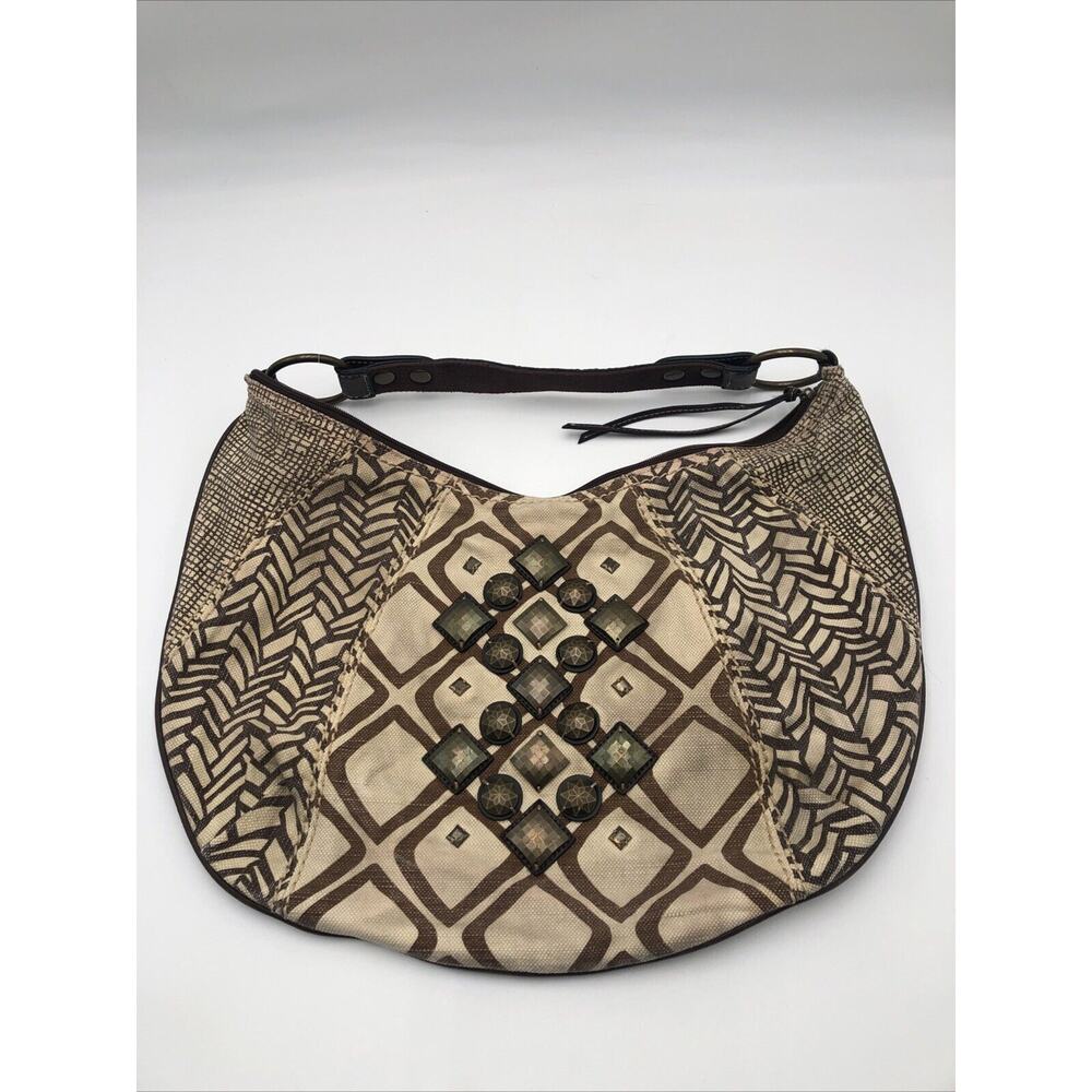 Vintage Fossil Purse Distressed Printed Canvas Hobo Handbag Purse